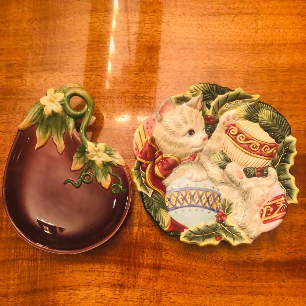 Fitz & Floyd Christmas Plate And Everyday Eggplant Bowl